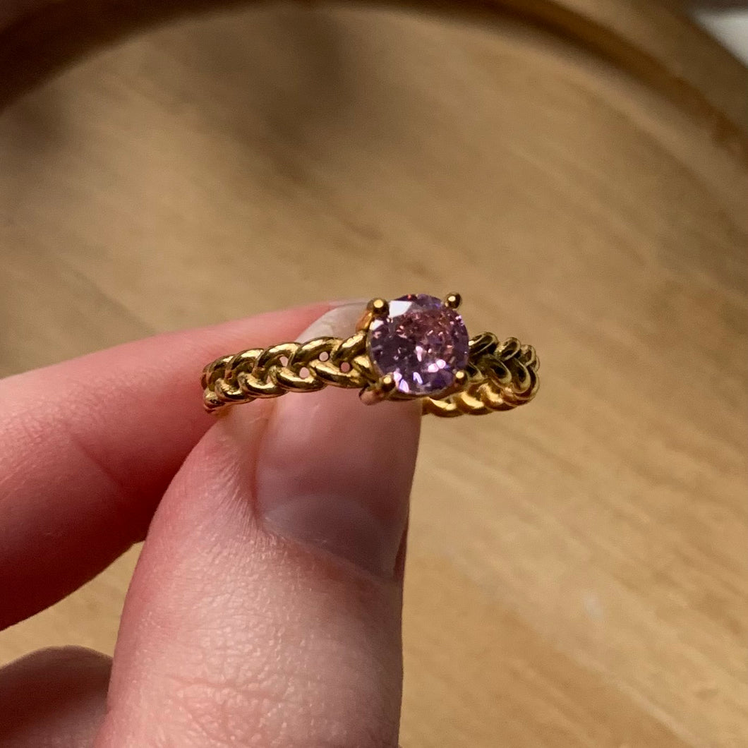Iris Pink Gemstone Gold Adjustable Ring